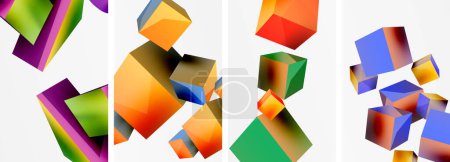 Flying 3D formes, cubes et autres éléments géométriques conception de fond pour papier peint, carte de visite, couverture, affiche, bannière, brochure, en-tête, site Web