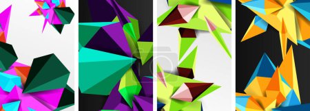 Ilustración de Conjunto de carteles geométricos triangulares de formas 3D de poli baja - Imagen libre de derechos