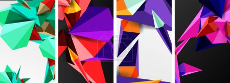 Téléchargez les illustrations : Ensemble d'affiches géométriques triangle bas poly 3d formes - en licence libre de droit