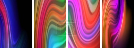 Illustration for Rainbow color liquid. Wave lines poster set for wallpaper, business card, cover, poster, banner, brochure, header, website - Royalty Free Image