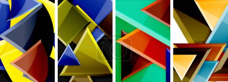 Ilustración de Juego de pósters geométricos triángulos brillantes para papel pintado, tarjeta de visita, cubierta, póster, pancarta, folleto, encabezado, sitio web - Imagen libre de derechos