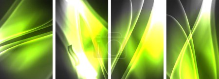 Ilustración de Neon Lines Waves Abstract Background Poster Collection for wallpaper, tarjeta de visita, portada, póster, pancarta, folleto, encabezado, sitio web - Imagen libre de derechos