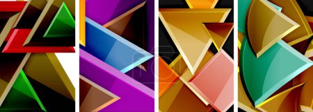 Illustration for Glossy triangles geometric poster set for wallpaper, business card, cover, poster, banner, brochure, header, website - Royalty Free Image