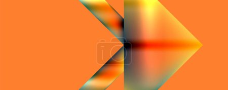 Illustration for An electric blue arrow emerges from a symmetrical pattern of orange and amber tints and shades, resembling a closeup view of a peach, pointing to the right on a vibrant orange background - Royalty Free Image