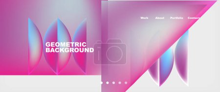 Illustration for The geometric background features a gradient of purple and blue, giving it a liquidlike appearance. Shades of violet and magenta create a mesmerizing effect, resembling petals and eyelashes - Royalty Free Image