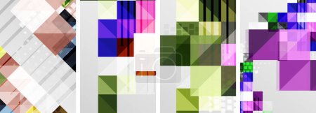 Téléchargez les illustrations : Produit présentant un collage de trois rectangles de couleur différente violet, violet et magenta sur fond blanc. Une œuvre d'art créative avec un motif de teintes et de nuances - en licence libre de droit