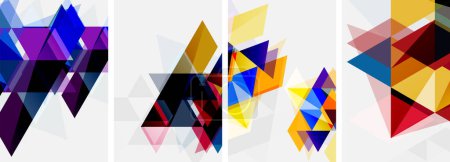 Un produit artistique créatif avec un ensemble de quatre formes géométriques colorées triangle, rectangle, motif en bleu électrique sur fond blanc, mettant en valeur la symétrie et le style de la marque