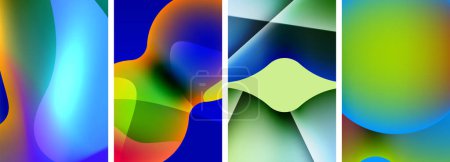 Ilustración de Un vibrante collage de coloridas imágenes abstractas con elementos del cuerpo humano, patrones de organismos, tonos azules eléctricos y diseños simétricos sobre un fondo azul - Imagen libre de derechos
