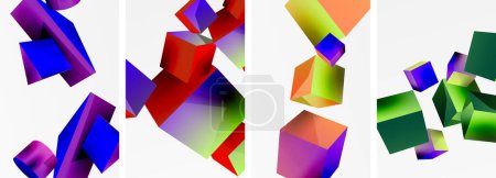 Ilustración de Una vibrante exhibición de colorido con cubos surtidos en formas de magenta, rectángulo y triángulo sobre un fondo blanco. Una ingeniosa composición de simetría, tintes, tonos y patrones - Imagen libre de derechos