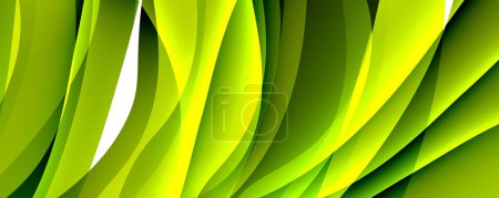 Una macrofotografía de primer plano de un patrón simétrico de olas verdes y amarillas que se asemejan a hierba u hojas sobre un fondo blanco, asemejándose al arte