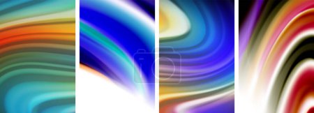 Illustration for A vibrant display of colorfulness featuring purple, violet, and electric blue swirls on a white background. The artful design incorporates magenta circles and rectangles in a striking pattern - Royalty Free Image