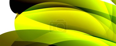 Téléchargez les illustrations : Une macro photographie en gros plan d'un motif tourbillonnant jaune et vert sur fond blanc, ressemblant aux pétales d'une plante ou d'une herbe à fleurs, avec des notes de bleu électrique - en licence libre de droit