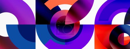 Téléchargez les illustrations : Colorfulness abonde dans cette œuvre d'art avec une variété de cercles vibrants dans les nuances de violet, magenta, violet, et bleu électrique sur un fond blanc. Les cercles forment un motif envoûtant - en licence libre de droit