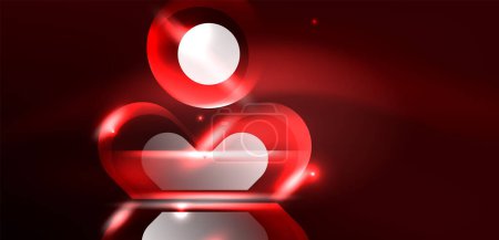 Illustration for Two carmine hearts are stacked on top of each other on an electric blue background, symbolizing love at an automotive lighting event - Royalty Free Image