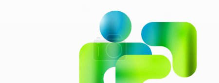 Ilustración de Un logotipo con un rectángulo verde con dos personas paradas una al lado de la otra en azul eléctrico sobre un fondo blanco. Encarna la marca de accesorios de moda con diseño de logotipo de símbolo de plástico - Imagen libre de derechos