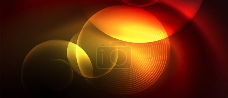 Ilustración de Una macrofotografía de una borrosa luz roja y amarilla sobre un fondo oscuro, asemejándose a un objeto astronómico sobre un patrón circular, emitiendo calor y mostrando un evento artístico - Imagen libre de derechos