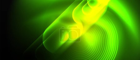 Illustration for A vibrant green and yellow leaf pattern resembling a glowing wave on a dark background, reminiscent of macro photography of a terrestrial plant in water - Royalty Free Image
