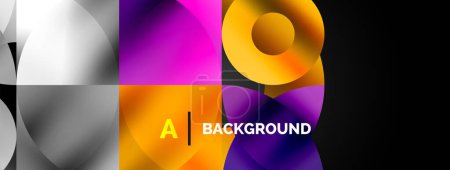 Illustration for A vibrant background featuring Purple, Orange, and Yellow hues with Musical instrument and Petal motifs in Violet and Electric blue. The Font is in Magenta within a Circle design - Royalty Free Image