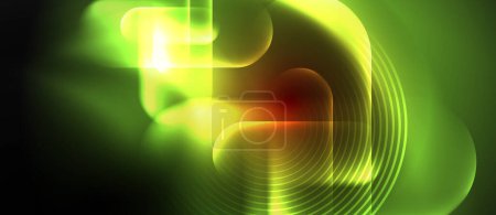 Illustration for A green and yellow glowing swirl on a black background . High quality - Royalty Free Image