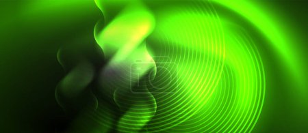 Ilustración de Fotografía macro de primer plano del patrón de hierba azul eléctrica con remolinos simétricos de luz sobre un fondo verde, mostrando colorido y gráficos en la naturaleza - Imagen libre de derechos