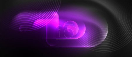 Illustration for An automotive lighting inspired visual effect featuring a circle of purple, violet, magenta, and electric blue neon lights resembling a camera lens with a purple light emitting from it - Royalty Free Image