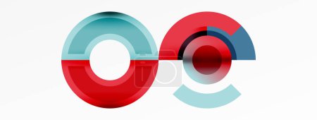 Ilustración de Un círculo rojo y un círculo azul eléctrico con un círculo blanco en el centro, que representa la iluminación automotriz y los sistemas de ruedas, sobre un fondo blanco - Imagen libre de derechos