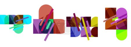Illustration for A vibrant display of purple, violet, magenta, and electric blue colored objects stacked in a rectangle on a white background. This artful illustration showcases bold graphics and unique brand font - Royalty Free Image