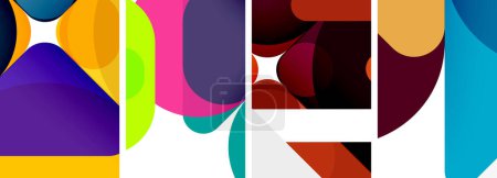 Illustration for A vibrant textile art piece featuring a collage of colorful geometric shapes in shades of purple, pink, magenta, and violet, displayed on a white background - Royalty Free Image