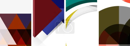 Ilustración de Un vibrante collage de coloridos triángulos y círculos en tonos azules eléctricos sobre un fondo blanco, creando un patrón cautivador con simetría y pendientes - Imagen libre de derechos