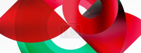 Ilustración de Una imagen de primer plano detallada que muestra una cinta roja y verde entrelazada en un patrón simétrico sobre un fondo blanco, que se asemeja a una rueda o círculo de arte con tonos vibrantes y tonos - Imagen libre de derechos