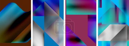 Illustration for Vibrant artwork featuring a collage of colorful geometric shapes including blue rectangles, azure triangles, purple squares, and magenta circles - Royalty Free Image