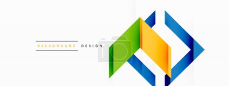 Ilustración de Un moderno diseño de logotipo con un rectángulo azul, triángulo verde y fachada amarilla con una flecha blanca apuntando a la derecha. Este patrón artístico muestra una mezcla única de formas y colores - Imagen libre de derechos