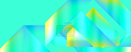 Illustration for A vibrant geometric pattern of electric blue triangles and aqua rectangles on a background of yellow and blue, creating a symmetrical and colorful design - Royalty Free Image