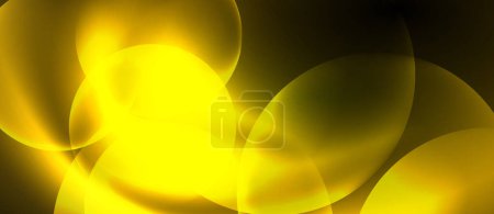 Téléchargez les illustrations : Gros plan d'une lumière jaune ressemblant à un pétale de fleur sur un fond noir, évoquant un sens de l'éclairage automobile. Le cercle liquide crée un beau motif avec des teintes et des nuances - en licence libre de droit