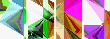 Téléchargez les illustrations : Un collage vibrant de formes géométriques colorées sur fond blanc, mettant en valeur la créativité à travers des triangles, rectangles, symétrie, teintes et nuances dans les arts visuels - en licence libre de droit