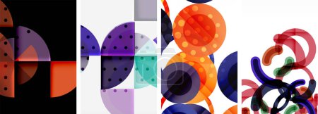 Illustration for The collage features four vibrant circles in colors Electric blue, Magenta, and others on a white background. It is a colorful and abstract piece of art with a pattern of circles - Royalty Free Image