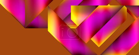A vibrant geometric design featuring shades of purple, pink, and magenta arranged symmetrically on a brown backdrop with triangles, rectangles, and a captivating pattern