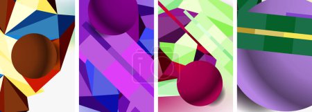 Téléchargez les illustrations : Un collage vibrant de quatre œufs de Pâques de couleurs différentes violet, violet, rose et magenta sur fond blanc. Les œufs forment une composition colorée et artistique - en licence libre de droit