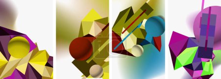 Ilustración de Una obra de arte visualmente sorprendente con un collage de formas geométricas coloridas que incluyen rectángulos, círculos y patrones pintados sobre un fondo blanco - Imagen libre de derechos