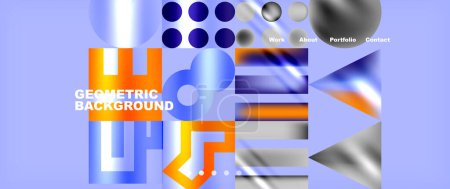 Illustration for An electric blue geometric background featuring various shapes like circles, rectangles, and liquid patterns. The symmetry and material properties create a visually appealing art font - Royalty Free Image