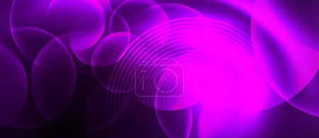 Ilustración de El fondo púrpura está lleno de una fascinante combinación de círculos y líneas en tonos violeta, magenta y azul eléctrico, creando una pantalla colorida y dinámica - Imagen libre de derechos