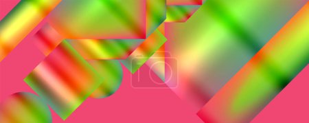 Ilustración de Un vibrante fondo rosa adornado con un arco iris de líneas de colores, mostrando el colorido de las plantas terrestres como la hierba, las flores magenta y las plantas anuales - Imagen libre de derechos