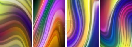 Ilustración de Una gama vibrante de colorido con tonos de púrpura, violeta, magenta y azul eléctrico en un patrón de pintura de arte simétrico de remolinos sobre un fondo blanco - Imagen libre de derechos
