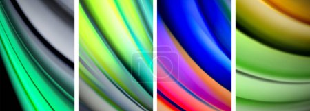 Ilustración de Un vibrante collage con ondas de colores en azul eléctrico, magenta y otros tintes y tonos sobre un fondo negro. El patrón se asemeja a una planta terrestre hecha de materiales naturales - Imagen libre de derechos