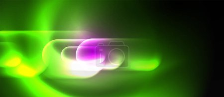 Illustration for A vibrant closeup of a swirling green and purple light on a dark background, resembling liquid water colors. The visual effect lighting creates a beautiful circle of magenta and violet hues - Royalty Free Image