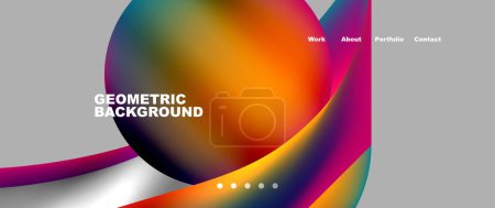 Illustration for A vibrant geometric background featuring a colorful blend of magenta, electric blue, and orange circles, with a liquidlike sphere in the center, creating a dynamic and eyecatching graphic design - Royalty Free Image