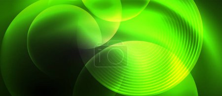 Ilustración de Círculos verdes vibrantes sobre un telón de fondo oscuro se asemejan a los patrones de plantas terrestres. La coloridez y la simetría crean un sujeto único de macrofotografía, que se asemeja a hojas de hierba o gotitas líquidas. - Imagen libre de derechos