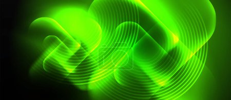 Ilustración de Una onda verde neón ilumina el fondo negro, creando un efecto visual fascinante. La simetría y el patrón se asemejan a raíces de plantas terrestres, realzadas por acentos azules y magenta eléctricos. - Imagen libre de derechos