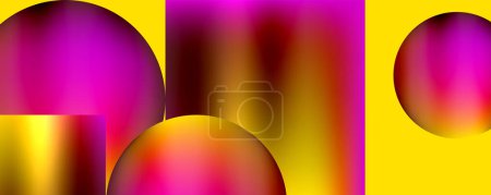 Illustration for A vibrant and artistic display of violet and magenta spheres on a yellow background, creating a colorful pattern of circles. The electric blue accents add a touch of modern artistry to the graphics - Royalty Free Image