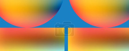 Ilustración de Un vibrante collage con cuatro coloridas imágenes con un fondo azul eléctrico. Las imágenes muestran una mezcla de tonos naranjas, formas triangulares y arte simétrico - Imagen libre de derechos